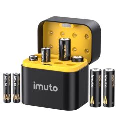 Imuto 3000 mWh AA & 1300 mWh AAA Lityum Şarjlı Pil Seti (4+4) Yuvalı Şarj Ünitesi