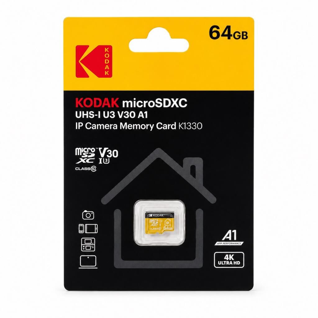 Kodak 64GB UHS-I U3/V30/A1 Güvenlik Kamerası için MicroSD Kart KI330