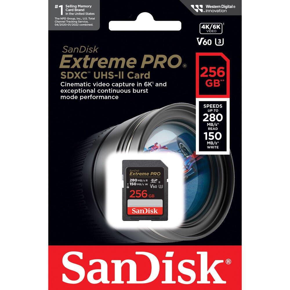 Sandisk 256GB SDXC Extreme Pro 280MB/s UHS-II V60 Kart