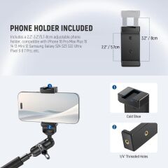 Neewer UA057 22'' (55 cm) Mafsallı Magic Arm ve Telefon Tutucu Kiti