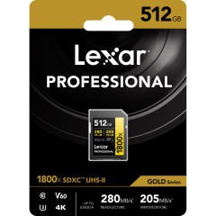 Lexar 512GB Gold 1800x V60 UHS-II SDXC Hafıza Kartı