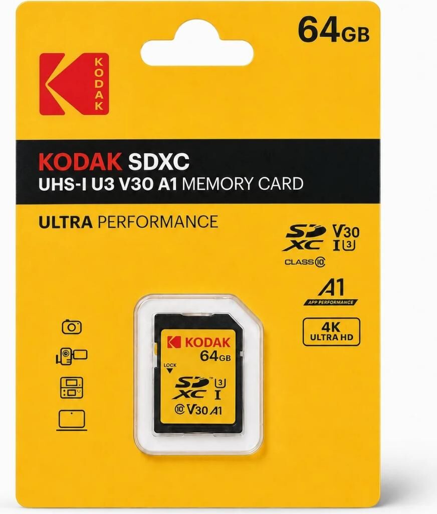 Kodak 64GB UHS-I U3 V30 A1 SDXC Kart