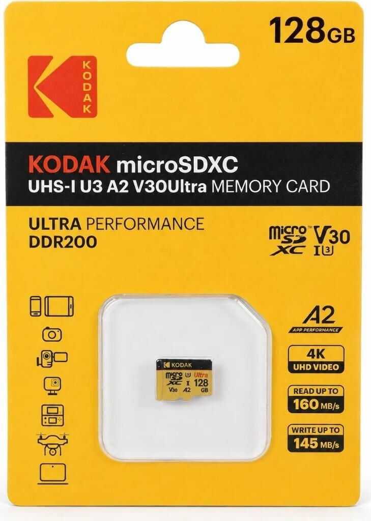 Kodak 128GB UHS-I U3 A2 V30Ultra MicroSDXC Kart
